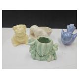 VTG Pottery Bear, Bulldog, Bird +