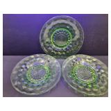 3 Uranium Glass Saucers 6"w