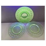 3 Uranium Glass Plates 8 1/4" Wide