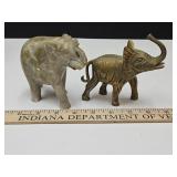 Brass Elephant + Carved Quartz Elephant
