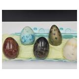 4 Marble Eggs & 1 Art Glass Egg