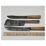 Vintage Meat Cleaver & 2 Hickory Butcher Knives