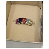 Sterling Silver Multi Stone Ring Size 8