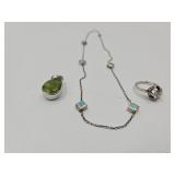 Necklace 15", Pendant, & 925 Silver Ring Sz 5