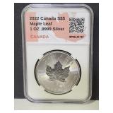 1 Oz. .999 2022 Canada $5 Maple Leaf Coin VF