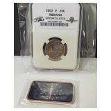 1 Oz  IN Copper Bar & 2002 P UNC IN Quarter Coin