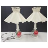 2 Vintage Dresser Lamps with Rose Globes 18" high