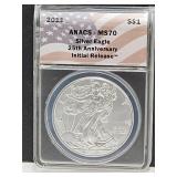 Graded MSv70 Silver Eagle Dollar Coin