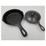 2 Small Cast Iron Lodge Skillets & 1 Lid