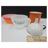Fire King Cup & Bowl, Porcelain Enamel Funnel +