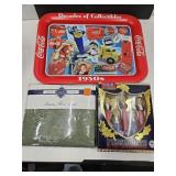 Coca Cola Tray, Presidents Pez, & Queen Flat Sheet