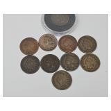 10 Indian Head Pennies, See Dates
