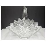L.E. Smith Feather Fern Glass Basket 14"