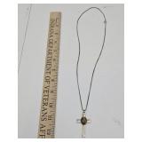 925 Italy Chain Tigers Eye Silver Tone Cross 24"