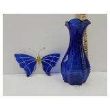 1930s USA 7" Cobalt Vase & Glass Butterfly