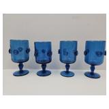 4 Antique German Rummers Blue Glass Cups
