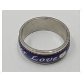 Stainless Steel Ring w Purple Enamel Love Sz 6