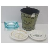 Tin Cigarette Bucket & Ashtrays