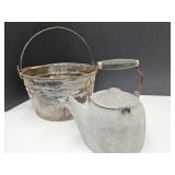 Galvanized Pal Bucket & Wagner Ware Kettle