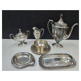 Lot Of Nice Silver Plate Tea Pot, Cream Surgar +