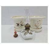 2 Planters, Mini Oil & Milk Glass Oil Lamp 8.5" H