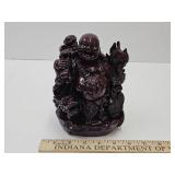 Chinese Lucky Buddha Red Wood Sculpture 7"H
