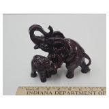 Chinese Red Wood Tone Mom+Baby Elephants