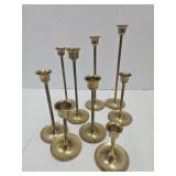 Lot Of 9 Brass Candle Sticks