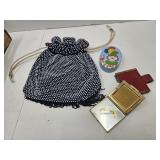 VTG Beaded Draw String Purse, Compact