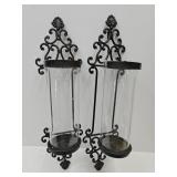 28"h Cast Iron Wall Scounce w Glass Candle Holder