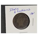 1861 Italy 5 Centesimi Coin