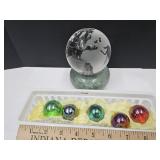 World Glass Paperweight, Marble Stand +