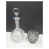 Liqour Decanter Cut Glass W Nick & Smokey Vase