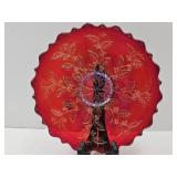 Fenton Red Carnival Glas Holly Plate 10" W