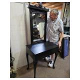 Antique Writing Desk with Ink Well & Wall Mirror