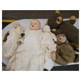 Lot Of VTG Baby Dolls & Teddy Bears Composition +