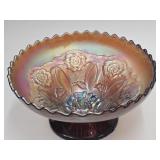 Dugan Carnival Glass Footed Bowl 8"w Base Chip