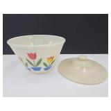 Nice Fire King Tulip Bowl 7.5"  & Ivory Lid ( Kind