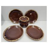 USA Hull Brown Drip Pottery Plates 10.5 & Bean Pot