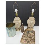 VTG Trash Can, Cookie Cutters, Tables Lamps +