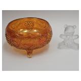 Footed Carnival Glass Indiana Bowl & Glass Bear