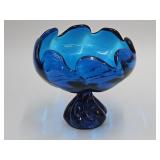 MCM Viking ? Viking? Blue Art Glass Compote 5 3/4