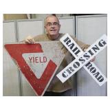 28" YIELD Metal Sign & Wood Railroad Decor