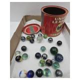 Vintage Tobacco Tin with Shooter Marbles