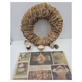 Unique Coral Mushrooms  21" Wreath & Eggs Italy +
