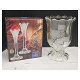 Granville Cristal Candleholders & Glass Vase 9.5"