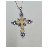 Ethiopian Opal/ Tanzanite Necklace Sterling Silver