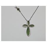 Sterling SIlver Green Diopside White CZ Cross