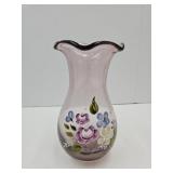 VTG Fenton Art Glass Hand Painted Vase 8"H