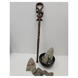 Tribal Cane & Lot Of Stone Decor +